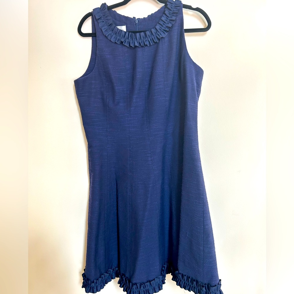 Lovely cotton navy blend dress by Sara Campbell in size 12. Ruffle detail. NWT